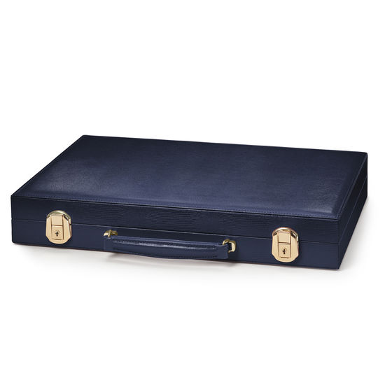 17-inch Backgammon Set in Midnight Blue Silk Lizard from Aspinal of London
