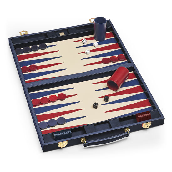17-inch Backgammon Set in Midnight Blue Silk Lizard from Aspinal of London