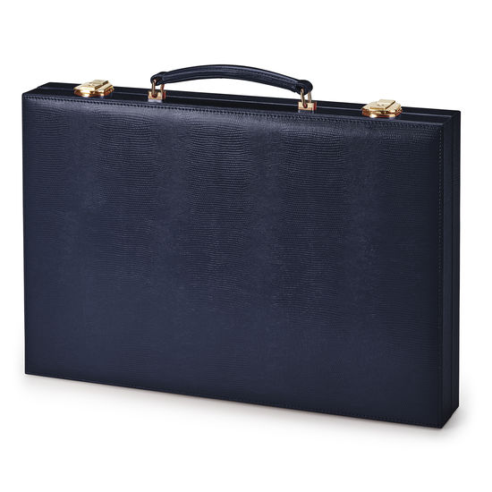 17-inch Backgammon Set in Midnight Blue Silk Lizard from Aspinal of London
