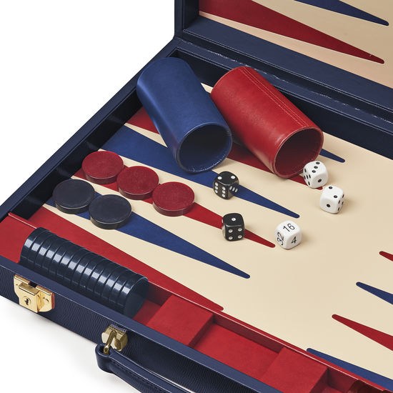 17-inch Backgammon Set in Midnight Blue Silk Lizard from Aspinal of London