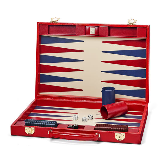 17-inch Backgammon Set in Scarlet Silk Lizard from Aspinal of London