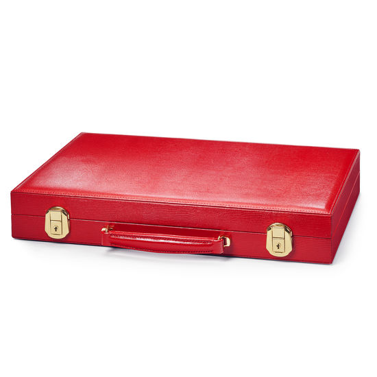 17-inch Backgammon Set in Scarlet Silk Lizard from Aspinal of London