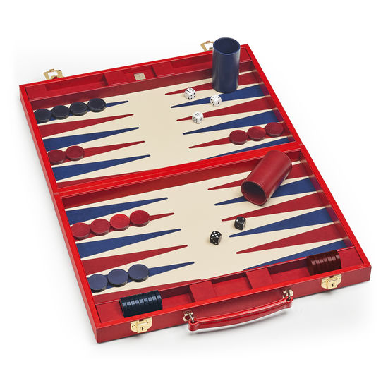 17-inch Backgammon Set in Scarlet Silk Lizard from Aspinal of London