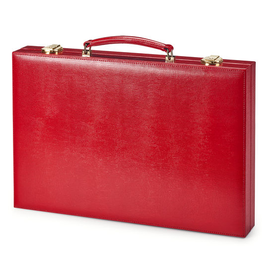 17-inch Backgammon Set in Scarlet Silk Lizard from Aspinal of London