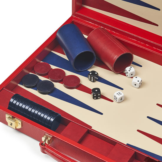 17-inch Backgammon Set in Scarlet Silk Lizard from Aspinal of London
