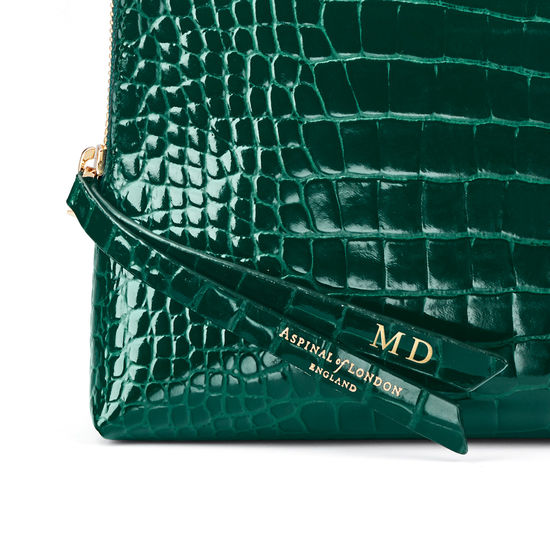 Large Essential Cosmetic Case in Evergreen Patent Croc from Aspinal of London