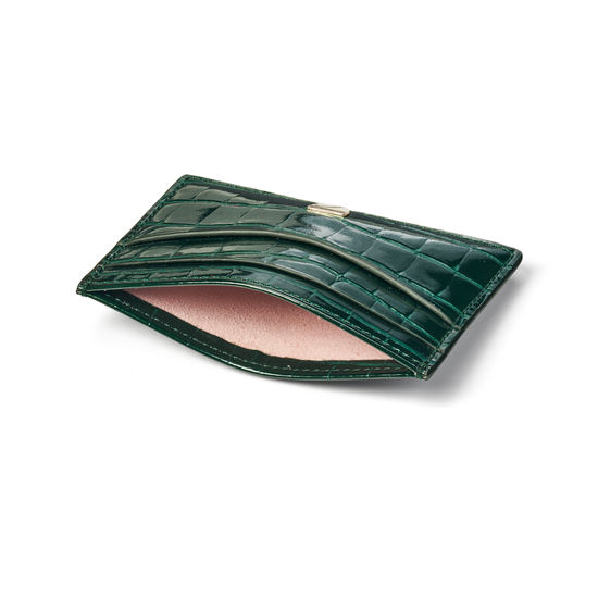 Slim Credit Card Holder in Evergreen Patent Croc from Aspinal of London