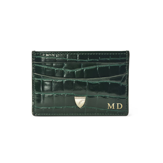 Slim Credit Card Holder in Evergreen Patent Croc from Aspinal of London