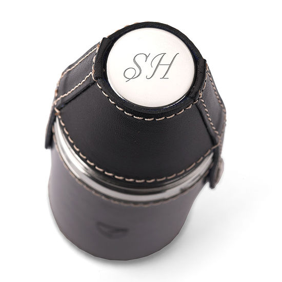 Hunter 6oz Leather Flask in Deep Shine Black Croc & Cobalt Blue Suede from Aspinal of London