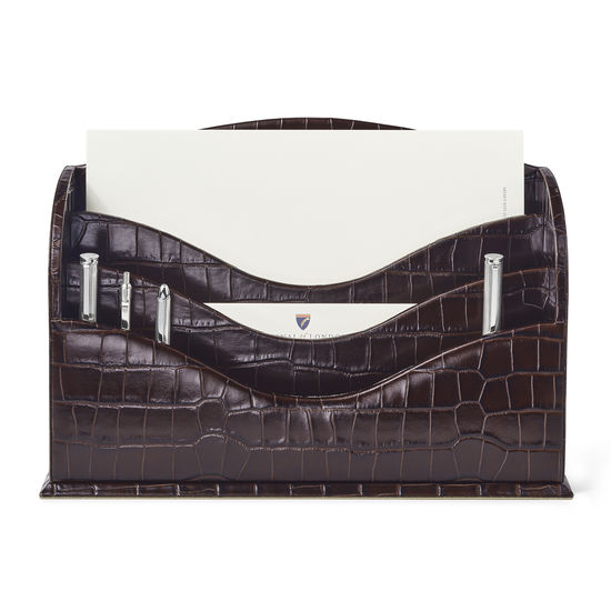 Stationery Rack in Deep Shine Amazon Brown Croc & Stone Suede from Aspinal of London