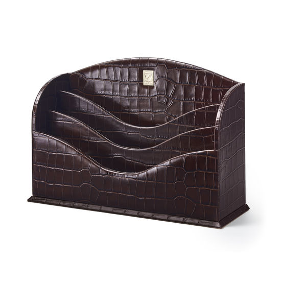 Stationery Rack in Deep Shine Amazon Brown Croc & Stone Suede from Aspinal of London