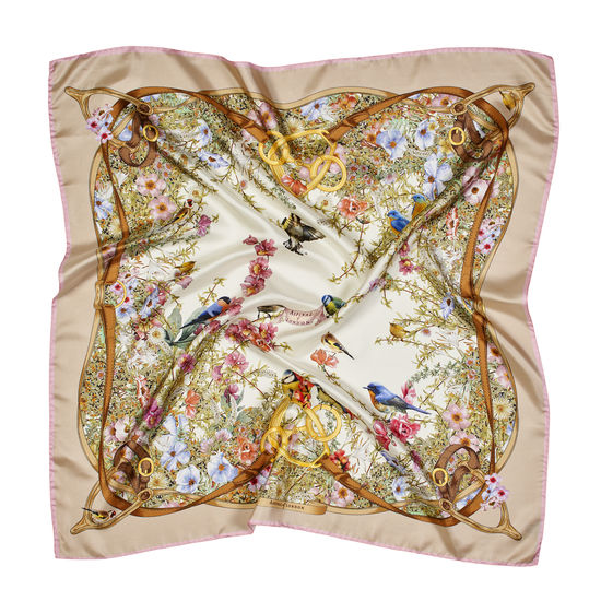 Edwardian Garden Silk Scarf in Putty Pure Silk Twill from Aspinal of London