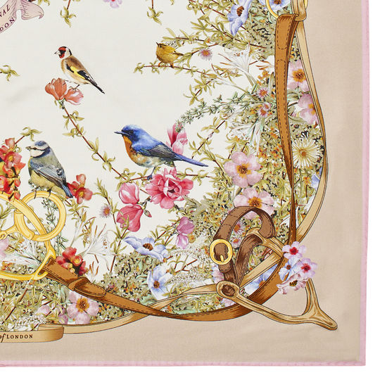 Edwardian Garden Silk Scarf in Putty Pure Silk Twill from Aspinal of London