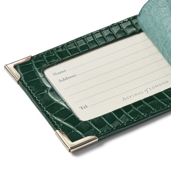 Set of 2 Luggage Tags in Evergreen Patent Croc from Aspinal of London