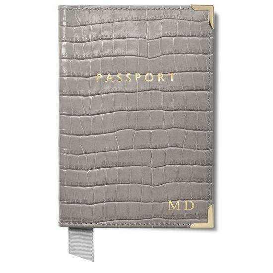 Travel Collection with Removable Inserts in Deep Shine Warm Grey Small Croc from Aspinal of London