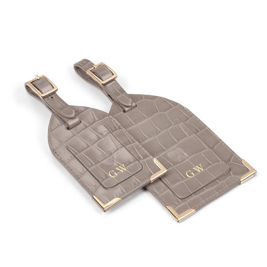 Travel Collection with Removable Inserts in Deep Shine Warm Grey Small Croc from Aspinal of London