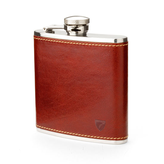 Classic 5oz Leather Hip Flask in Smooth Cognac from Aspinal of London