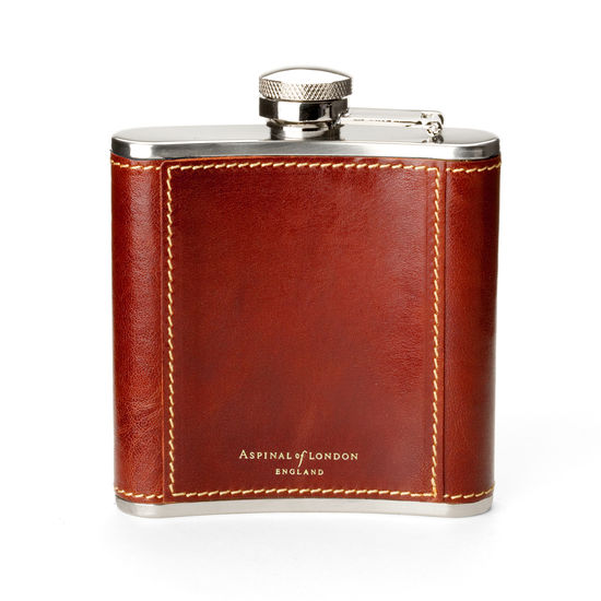 Classic 5oz Leather Hip Flask in Smooth Cognac from Aspinal of London