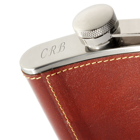 Classic 5oz Leather Hip Flask in Smooth Cognac from Aspinal of London