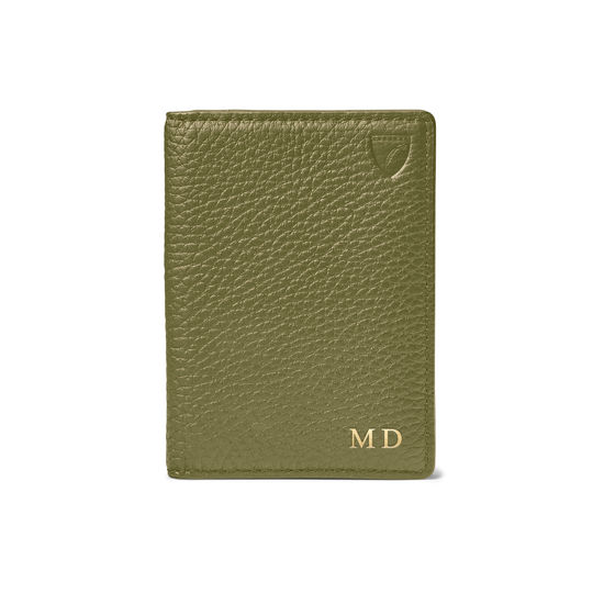 Double Fold Credit Card Holder in Olive Pebble from Aspinal of London