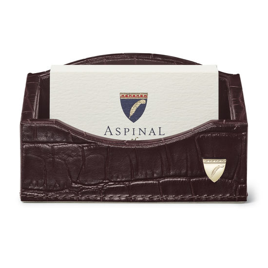Business Card Holder in Deep Shine Amazon Brown Croc & Stone Suede from Aspinal of London