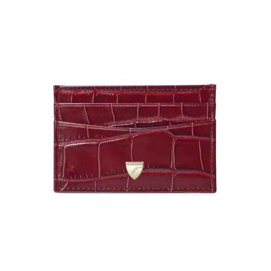 Slim Credit Card Holder in Deep Shine Bordeaux Croc from Aspinal of London