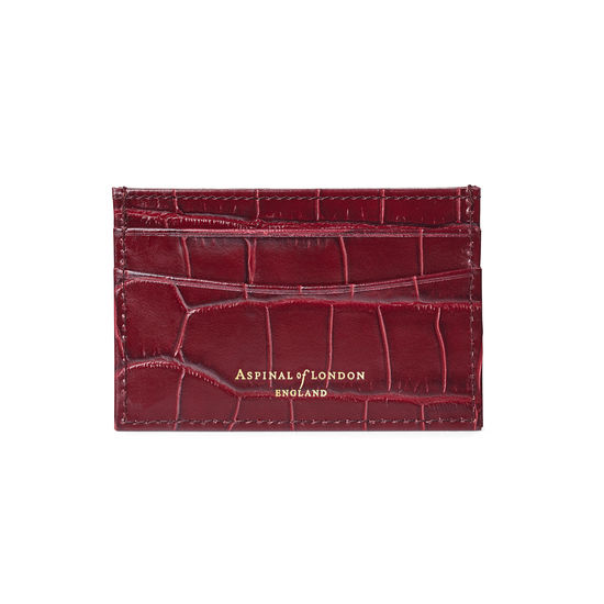 Slim Credit Card Holder in Deep Shine Bordeaux Croc from Aspinal of London