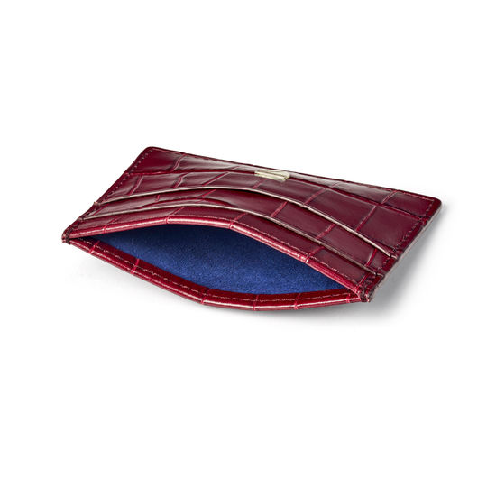 Slim Credit Card Holder in Deep Shine Bordeaux Croc from Aspinal of London