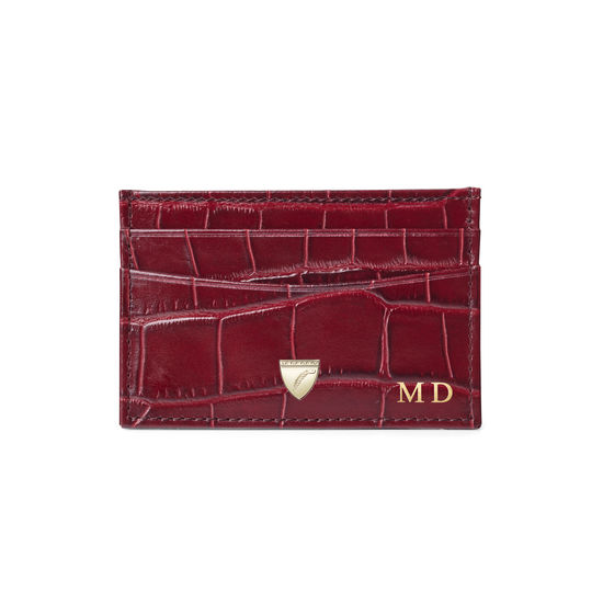 Slim Credit Card Holder in Deep Shine Bordeaux Croc from Aspinal of London