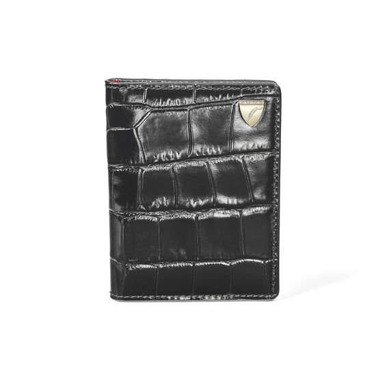 ID & Travel Card Holder in Deep Shine Black Croc from Aspinal of London