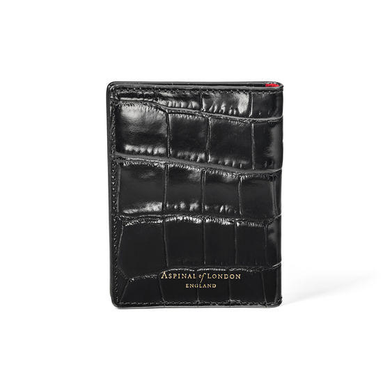 ID & Travel Card Holder in Deep Shine Black Croc from Aspinal of London