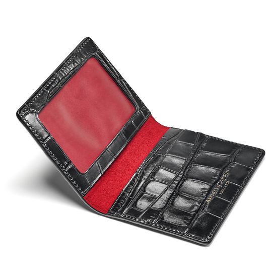 ID & Travel Card Holder in Deep Shine Black Croc from Aspinal of London