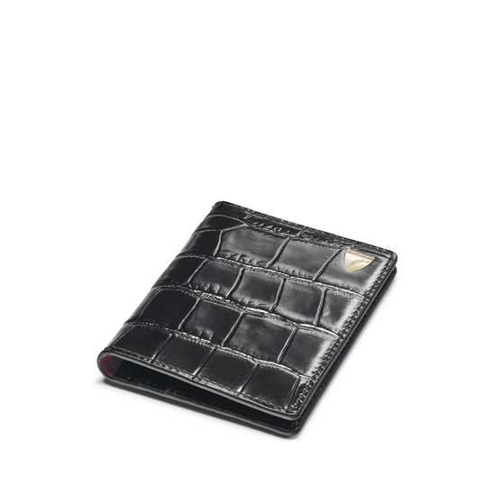 ID & Travel Card Holder in Deep Shine Black Croc from Aspinal of London