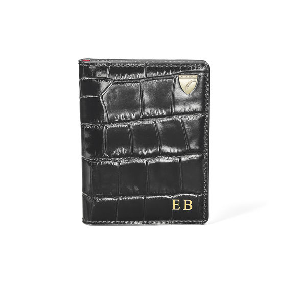 ID & Travel Card Holder in Deep Shine Black Croc from Aspinal of London