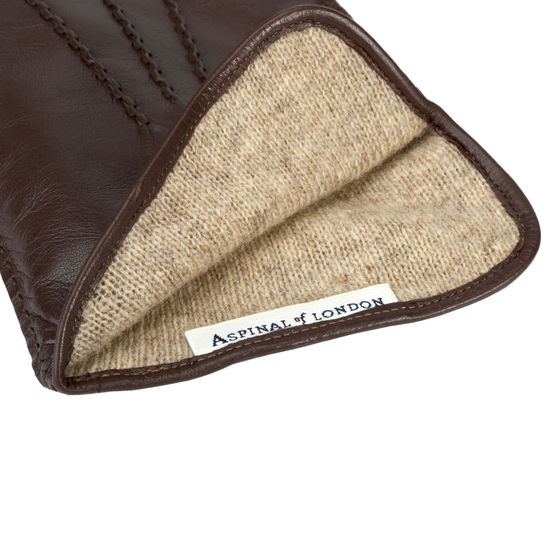 Men’s Cashmere Lined Leather Gloves in Brown Nappa from Aspinal of London