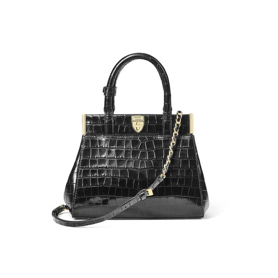 Grace Bag in Deep Shine Black Small Croc from Aspinal of London