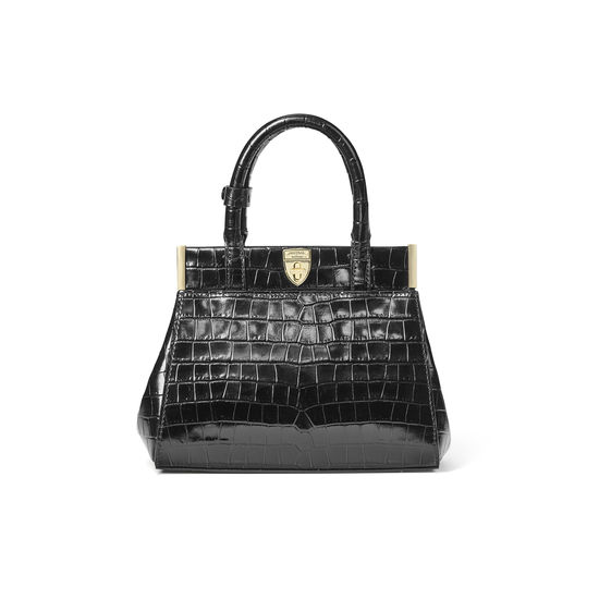 Grace Bag in Deep Shine Black Small Croc from Aspinal of London