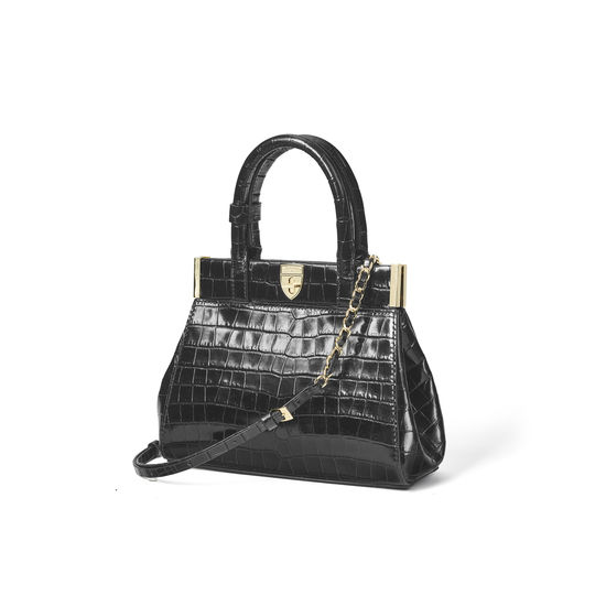 Grace Bag in Deep Shine Black Small Croc from Aspinal of London