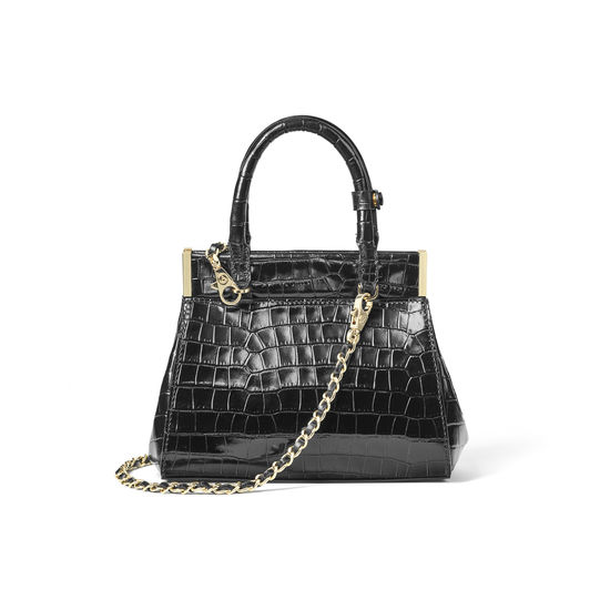 Grace Bag in Deep Shine Black Small Croc from Aspinal of London