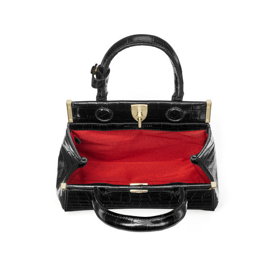 Grace Bag in Deep Shine Black Small Croc from Aspinal of London