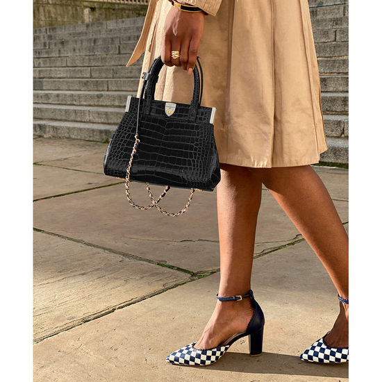 Grace Bag in Deep Shine Black Small Croc from Aspinal of London