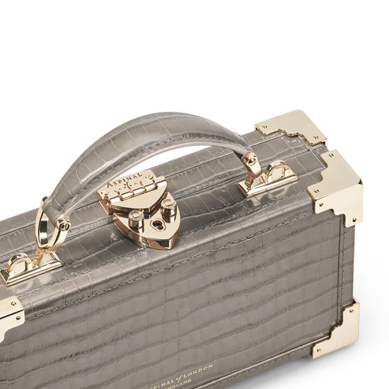 Trinket Box in Deep Shine Warm Grey Small Croc from Aspinal of London
