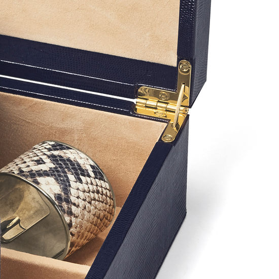 Grand Luxe Jewellery Case in Midnight Blue Silk Lizard from Aspinal of London