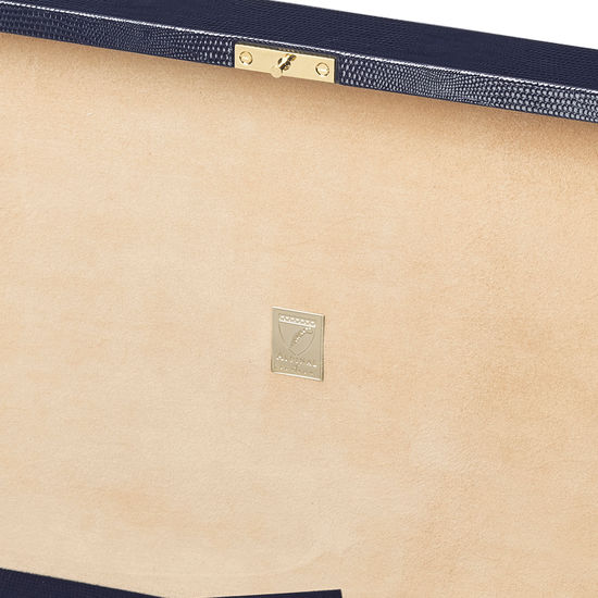 Grand Luxe Jewellery Case in Midnight Blue Silk Lizard from Aspinal of London