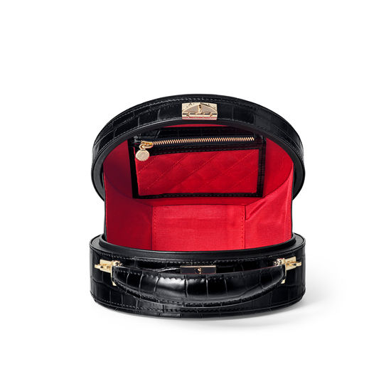 Lion Hat Box in Black Croc with London Stars Embroidery from Aspinal of London