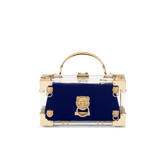 Trinket Box Internal Pouch in Navy Velvet from Aspinal of London