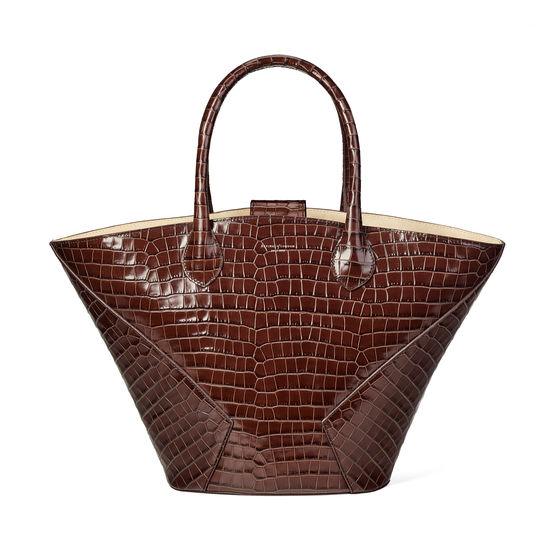 Matilda Tote in Deep Shine Chestnut Small Croc from Aspinal of London