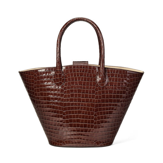 Matilda Tote in Deep Shine Chestnut Small Croc from Aspinal of London