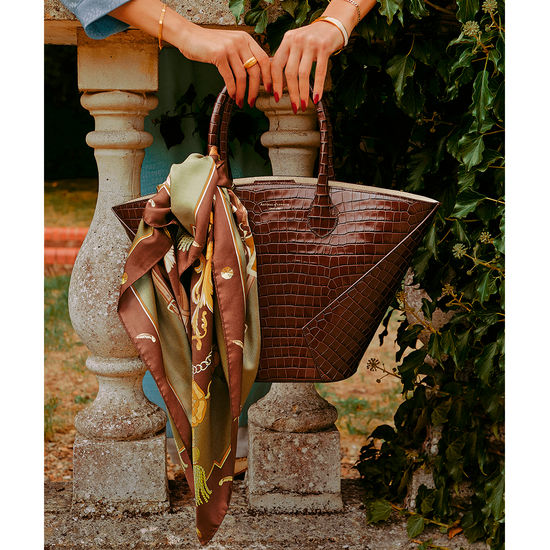Matilda Tote in Deep Shine Chestnut Small Croc from Aspinal of London