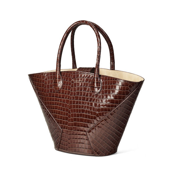 Matilda Tote in Deep Shine Chestnut Small Croc from Aspinal of London